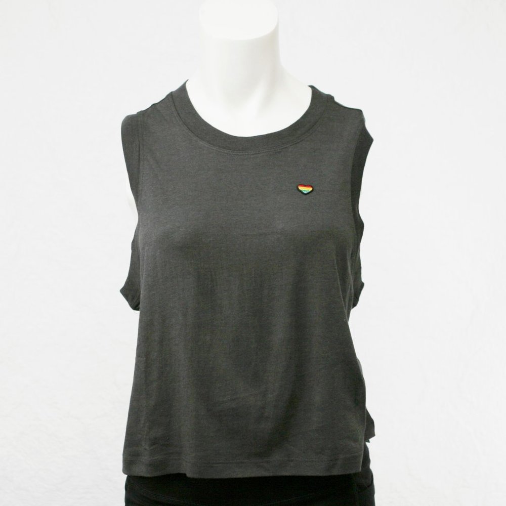 Spiritual Gangster Grey Box Crop Yoga Tank Top Happy Theme - Womens Size L